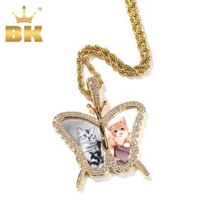 Necklaces THE BLING KING Custom Picture Memory Medallions Butterfly Shape Pendant Engrave Name HipHop Jewlery Personalized Men Women Gifts