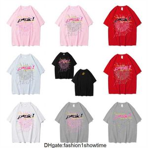 男性女性最高品質の発泡印刷スパイダーウェブパターンTシャツファッショントップティーピンクヤング凶悪犯SP5555 TシャツELFO