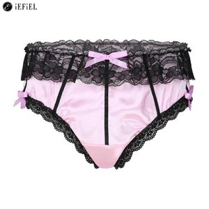 Mens Frilly Satin Lace Bikini Briefs French Maid Sissy Crossdress trosor Silkeslen Thongs Knickers Lingerie Underwear 240110