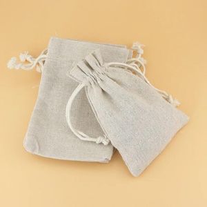 Jewelry 50PCS Linen Gift Bag Packaging Jewelry Cosmetic Makeup Cotton Linen Drawstring Pouch Party Storage Sachet Print Logo Custom Sack