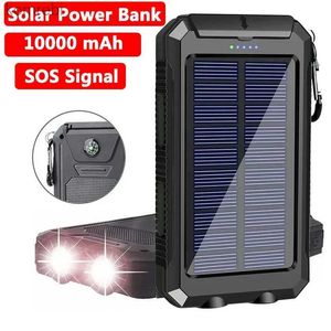 Cell Phone Power Banks Solar Power Bank 10000mah Portable Charger Powerbank External Battery Dual Usb Fast Charging With Led Light For All SmartphonesL240111