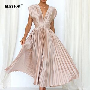 Europejska i amerykańska wiosna i lato seksowne sukienki plisowane Ins Casual Eleganckie luźne sukienki dla bez rękawów.