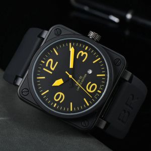 남성 손목 시계 남자 벨 자동 기계식 시계 갈색 가죽 검은 고무 로스 워치 시계 선물