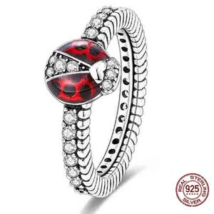 Neue 100% 925 Sterling Silber Original Marienkäfer Tier Ringe für Frauen Luxus Zirkon Einfache Finger Ringe Jahrestag Schmuck Geschenke