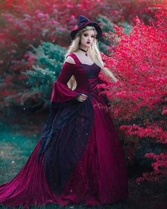 Party Dresses Black Burgundy Gwendolyn Gothic Beauty Prom With Cape Full Lace Bustle Corset Renaissance Witch Costume Evening Gown