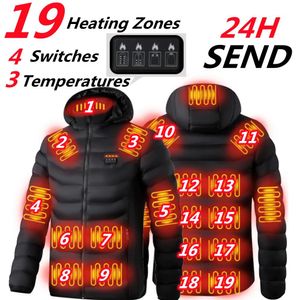 Jackor Nya 19 områden Mäns uppvärmda jacka USB Electric Heat Jackets Vest For Men Winter Outdoor Warm Sprots Thermal Coat Parka Jacket