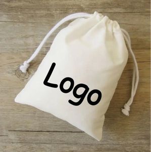 Jewelry Cotton Gift Bag T/C Drawstring Pouch Packaging Jewelry Makeup Party Gift Candle Reusable Sachet Custom Pocket Print Logo 100PCS