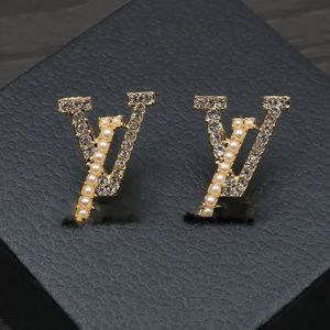 Misto lettere di lusso Stud 18K placcato oro 925 designer donne famose gioielli con orecchini di perle con strass di cristallo