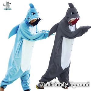 Kigurumi Animal unisex dorosły niebieski rekin bajamę kreskówka miękka polar Halloween Family Party Kostiumy Jumpsuy 240110