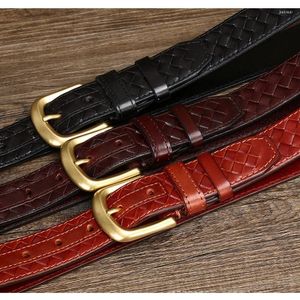 Belts Korean Fashion Cow Leather Braided Men Belt Joker Woven Copper Pin Buckle Genuine Gift