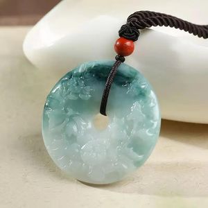 Hängsmycken äkta naturlig jade donut hänge för kvinnor män jadeite blommor hänge charms riktiga kinesiska jades sten tillbehör smycken