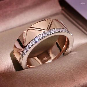 Cluster-Ringe 2024 Trend Tow Tone Farbe Rose Gold Geometrische Ring für Frauen Zirkon S925 Silber Hochzeit Party Engagement Geschenk Schmuck