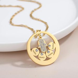Necklaces Round Family Name Necklace Hamsa Hand Stainless Steel Necklace Zircon Evil Eye Fatma's Hand of Fatma Women's Jewelry Chain Gift