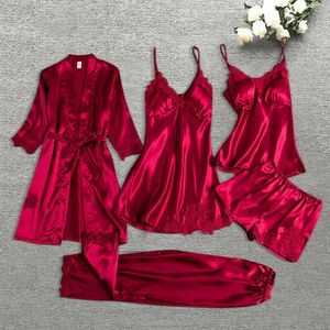 Leepwear Kvinna 542 st pajamas Set Satin Pyjamamas Lace Patchwork bril bröllop Nattkläder Rayon Home Wear Nighty Robe Suit 240110