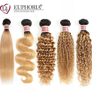 Brazilian Straight Remy Hair Bundles 1 piece Ombre Blonde 27 Colored Curly Human Weaving 240110