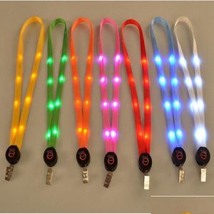 LED Toys Light Up Lanyard Key Chain ID Keys Holder 3 -lägen blinkande hängande rep 7 färger OOA3814 Drop Delivery Gift Lighte upplyst DHP8O