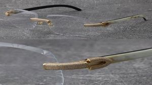 2022 New Rimless Micropaved Diamond set Frames White Inside Black Buffalo Horn Eyewear Glasses Male and Female 18K Gold Frame gla6633535