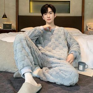 Men's Sleepwear 2024 Winter Long Sleeve Thick Warm Flannel Pajama Sets For Men Coral Velvet Korean Fashion Suit Pyjamas Homewear