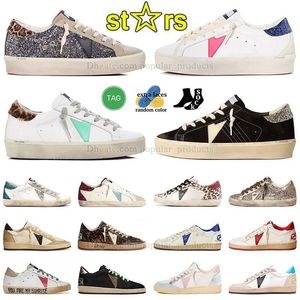 Golden Dirt Old Shoes Luxury Dupe Shoe italiensk märke HI Ball Super Star Histar Suede Baskets Män kvinnor med Mid Slide Star Leopard Prints blandade glitterrosa sneakers