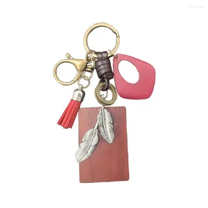 Keychains Cute Rosewood Wood Keychain Antique Cowhide Leaf Plum Blossom Key Ring Lady Women Female Birthday Gift