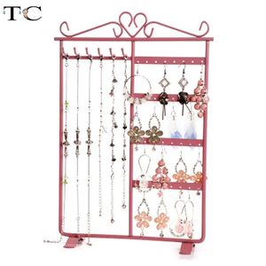 Display 32 Holes Metal 6 Hooks Mounted Earring Necklace and Bracelet Display Stand Metal Jewelry Storage Stand Earring Holder