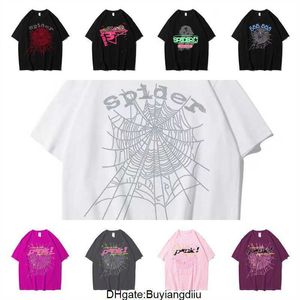 Grafisk tee t-shirt rosa ung thug sp5der 555555 tryckt spindel webbmönster bomull h2y stil korta ärmar topp tees hip hop size xs-xxl przk