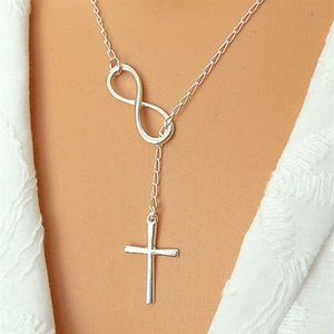 Whole-N606 Personalidade Infinito Cruz Lariat Pingente Colares Banhado A Prata Europeu Collares Colar Forever Faith Necklace334n