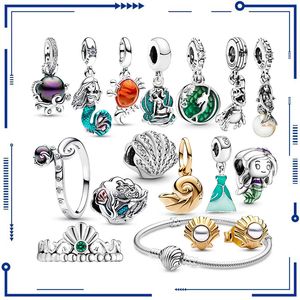 925 Silver Little Mermaid Ariel Shell Women's Charm Original PAN Bracelet Pendant Necklace DIY Jewelry Free Shipping