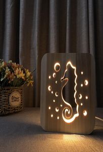 Wooden Hippocampus Lamp Hollowedout 3D Wood Night Lights Warm White LED Desk Lamp USB Power Supply as Friend039s Gift5099005