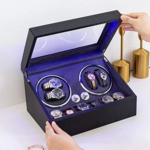 Luxury Automatic Watch Winder Box with Led Light Electric Winders Mechanical Rotating Watches Storage Display Case 240110