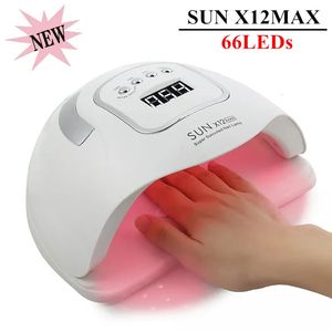 280W Sun x12max UV LEDネイルランプ高速ジェルポリッシュドライヤーマシンのためのネイルランプ66爪マニキュアサロンツール240111