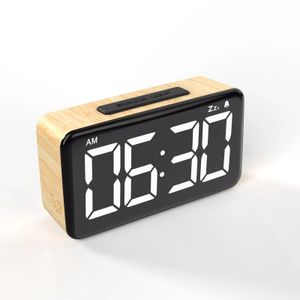 Modern LED Digital Clock Wooden Alarm Clock Snooze Display Time Electronic Desk Table Clock Home Office Desktop Alarm Clock 240110