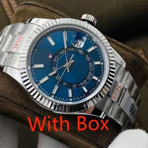 MENS Titta på Luxur Watch Designer Watches Hight Qualit Top Sky rostfritt stål Lysande vattentät kalenderbricka med Box Automatic Machiner Time