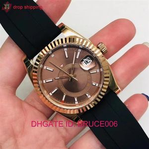 Relógio masculino com pulseira de borracha, alto custo-benefício, Sky Dweller, automático, mecânico, 42 mm, ouro amarelo, 326238, safira, função completa, pequeno, 252 m