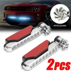 New 2-1pcs Wind Powered Car LED DayTime Running Light Auxiliary Lighting Rotation Fan Lamp Automobile Day Time Headlight