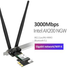 WiFi 6E 3000 Mbit/s PCI-E Bluetooth 5.3 Wireless Adapter Intel AX200 Chip PCI Express Netzwerkkarte CF-AX210 Antenne für Win 10 11 Desktop