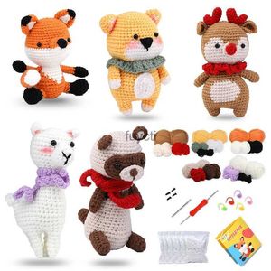 Outras artes e ofícios KRABALL Crochet Animal Kit para iniciantes com vídeo tutorial Fio de tricô de algodão Agulhas de fio de gancho Conjunto de ferramentas de tricô DIY Craft YQ240111