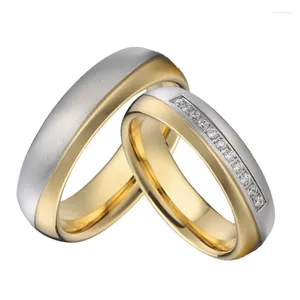 Cluster Rings Western Lover's Alliance Wedding för män och kvinnor CZ Stone Bicolor 14K Guldpläterad rostfritt stål smycken Par Ring