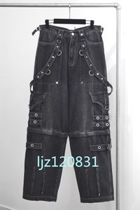 2024SS Calças jeans masculinas de grife, zíper no joelho destacável, elegante, casual, calças jeans masculinas lavadas, calças oito deuses 28-34