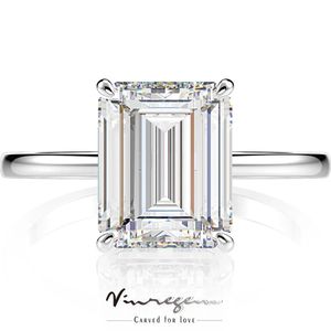 Ringe Vinregem 925 Sterling Silber Smaragdschliff 4CT Simulierter Moissanit Edelstein Jubiläum 14K Gelbgold Paarringe Feiner Schmuck