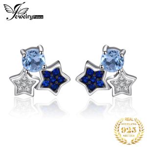 Küpe Jewelrypalace Yıldız Yuvarlak Orijinal Sky Mavi Topaz Yaratılan Spinel 925 STRING Gümüş Saplama Küpe Kadın Taş Takıları