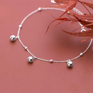 Anklets 100% 925 Sterling Silver Anklets Woman Bells Foot Bracelet On The Leg Chain Jewelry Barefoot Female Gift 22 CM