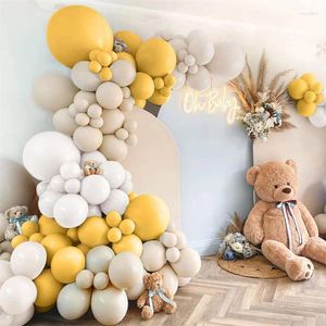 Party Decoration 108st Yellow Balloons Garland Kit Mustard Sand Vita pastellballonger för födelsedag Baby Shower Kön avslöjar deco