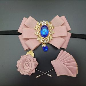 Blue Rhinestone Bow Tie Set for Men Women's Business Banquet Wedding Suit Accessories Handmade Jewelry Bowtie Brooch 3 Pcs Sets 240111