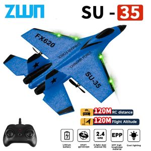 RC Plane SU35 24G med LED -lampor Flygplan Remote Control Flying Model Glider Epp Foam Toys For Children Gifts vs SU57 Airplane 240110