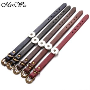 Bracelets 10pcs/lot New Snap Jewelry for Women Simple Winding Black Brown Leather 18mm Metal Snap Button Bracelet Leather Bracelets