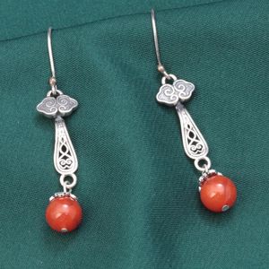 Orecchini in argento sterling 925 stile cinese con agata rossa del sud, orecchini con perline rotonde, orecchini lunghi etnici retrò, gioielli da donna all'ingrosso EH230