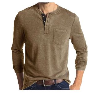 Amazon European and American Men's Long Sleeved Round Neck T-shirt Men's Bottom Shirt for Foreign Trade Men's T-shirt Henry Collar Top