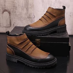 MEN VINTAGE MATTING COLOT BOOTS TREND النسخة الكورية من شباب أحذية الكاحل أحذية العمل البريطانية أحذية جلدية غير رسمية 10A27