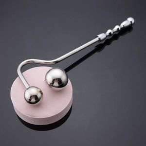 Männliches Prostata-Massagegerät, gebogener Analhaken, Metallkugelkopf, Perlen, Buttplug, Dilatator, Sexspielzeug für Männer, Woemn, Edelstahl 18 240110